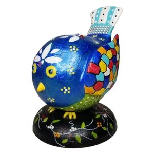 Folk Art Colorful Hand Painted Bird Figurine Signed Rhonda Brown 2015‎